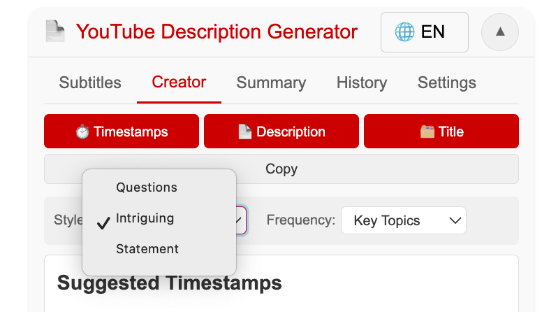 Скриншот Настроек Таймкодов